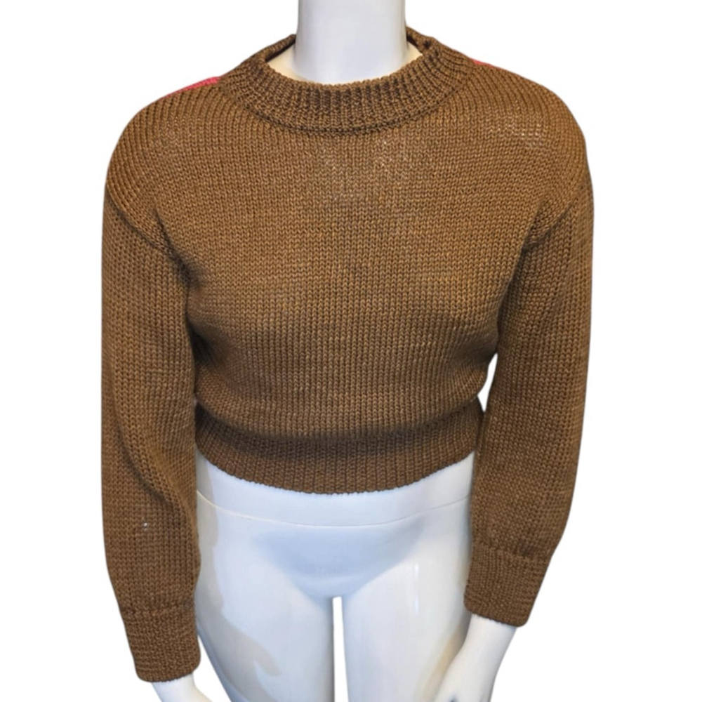 Mango Colourblock Cropped Knit Sweater, S, Brown/Pink Pullover, Textured Knit - Picture 2 of 14